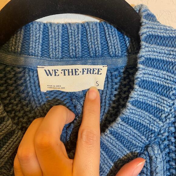 We the Free Blue In A Daze Blue Cropped Cable Knit Sweater - Picture 7 of 8